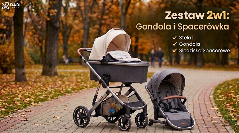 Elementy wózka 2w1 – gondola i spacerówka dla dziecka